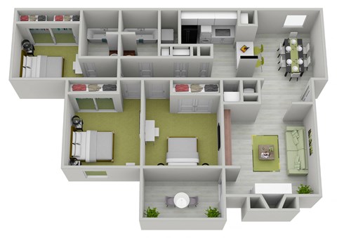 Floor plan for 3 beds, 2 baths, 1350 sqft